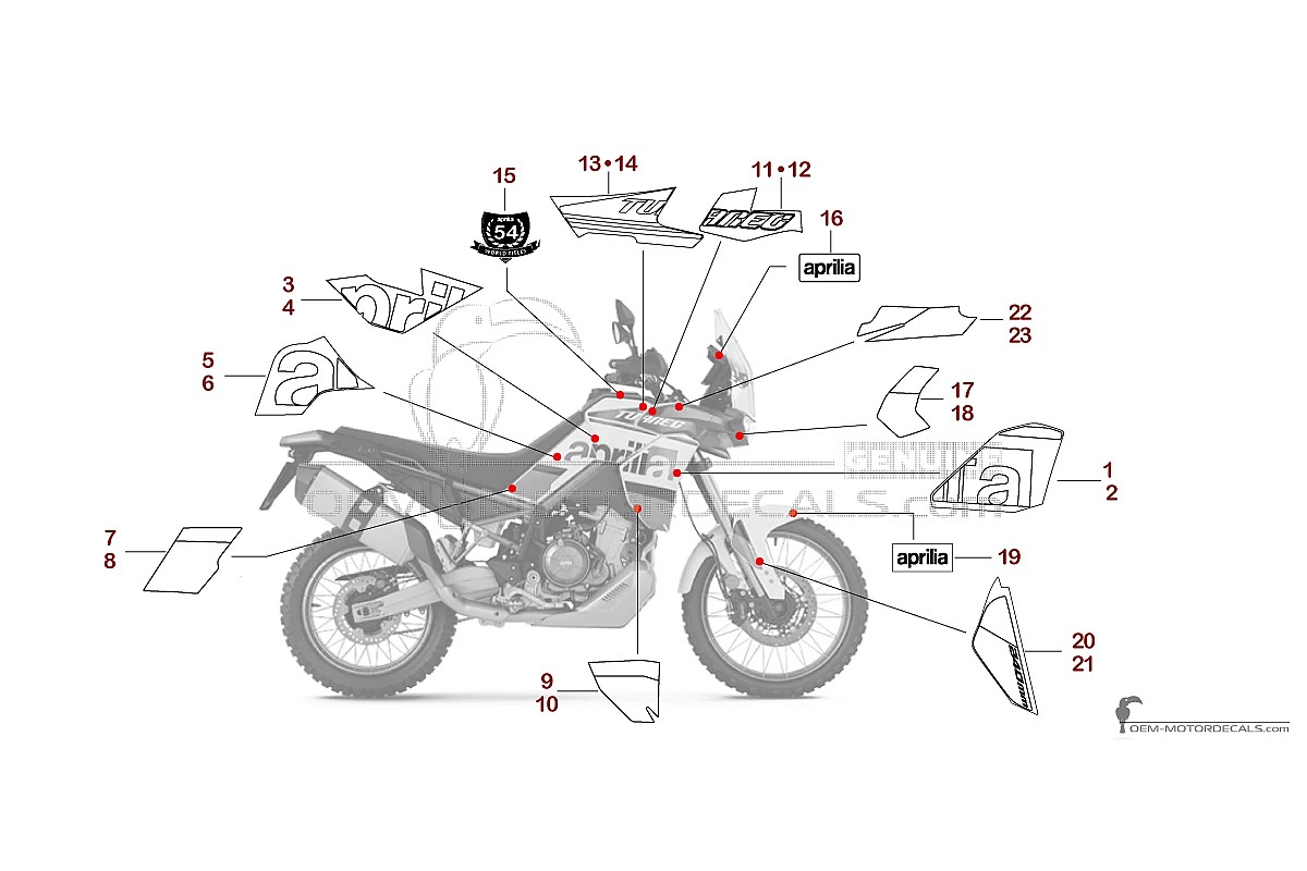 Autocollants pour Aprilia TUAREG 660 2024 - Blanc • Aprilia Autocollants OEM