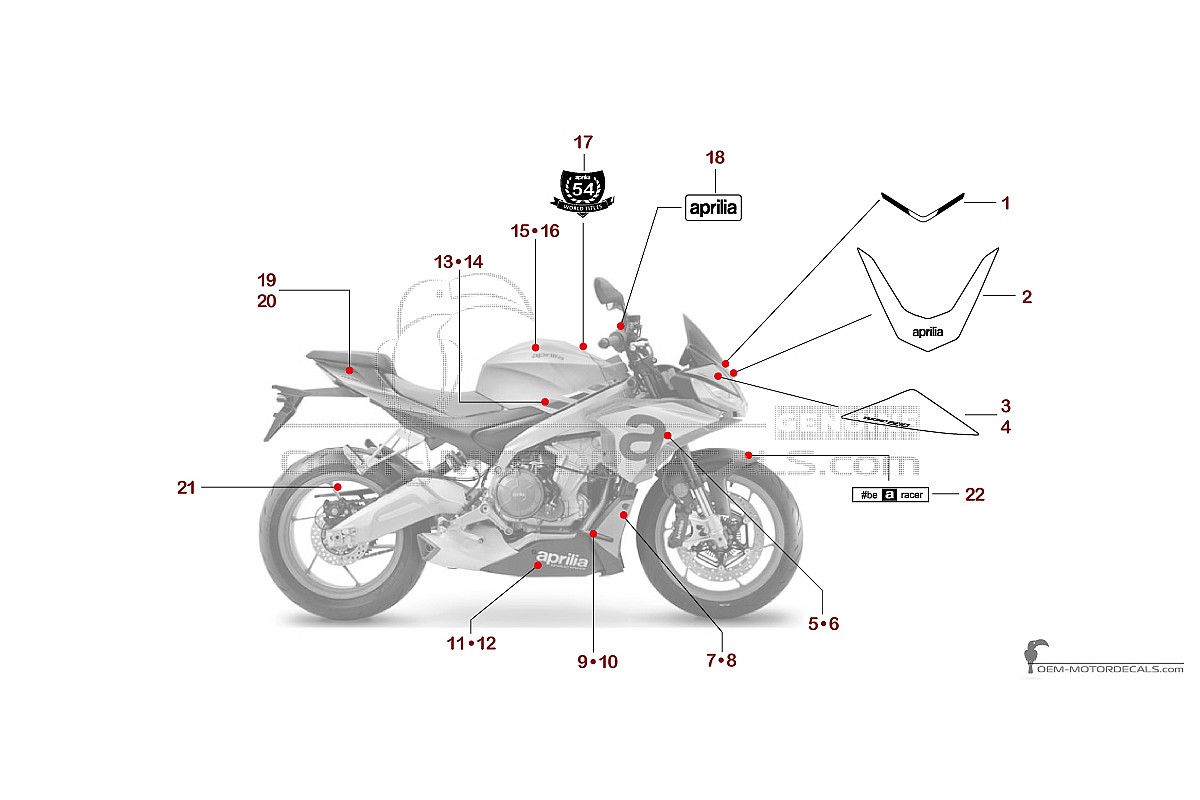 Decals for Aprilia TUONO 660 2021 - Gray • Aprilia OEM Decals