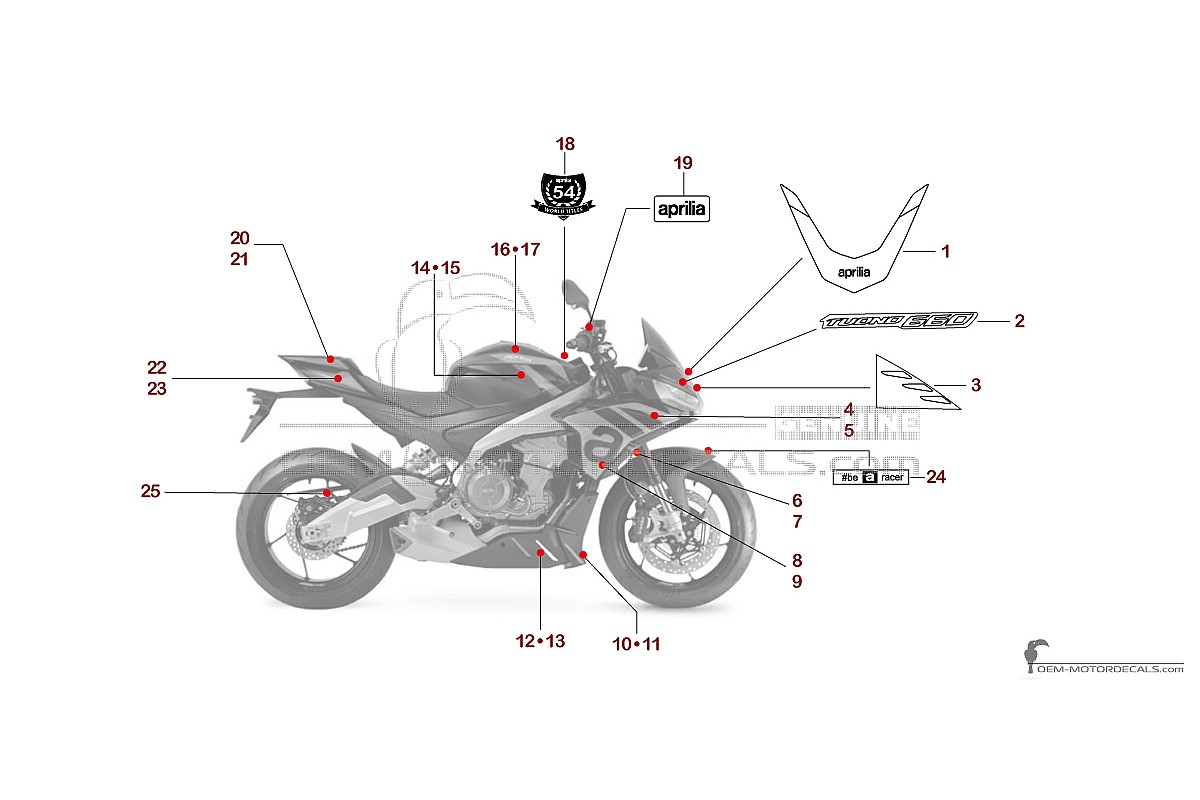Aufkleber für Aprilia TUONO 660 2024 - Schwarz Rot • Aprilia OEM-Aufkleber