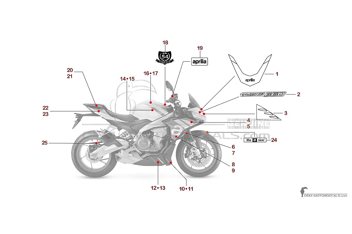 Aufkleber für Aprilia TUONO 660 2024 - Weiss • Aprilia OEM-Aufkleber