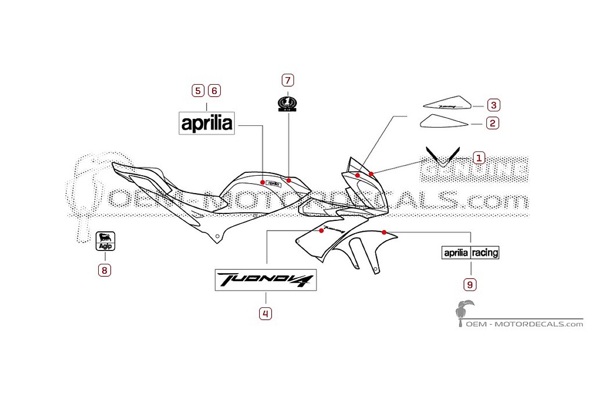Aufkleber für Aprilia TUONO V4 1000 2013 • Aprilia OEM-Aufkleber