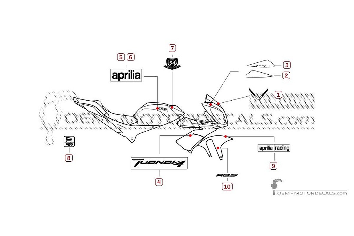 Aufkleber für Aprilia TUONO V4 1000 2014 • Aprilia OEM-Aufkleber