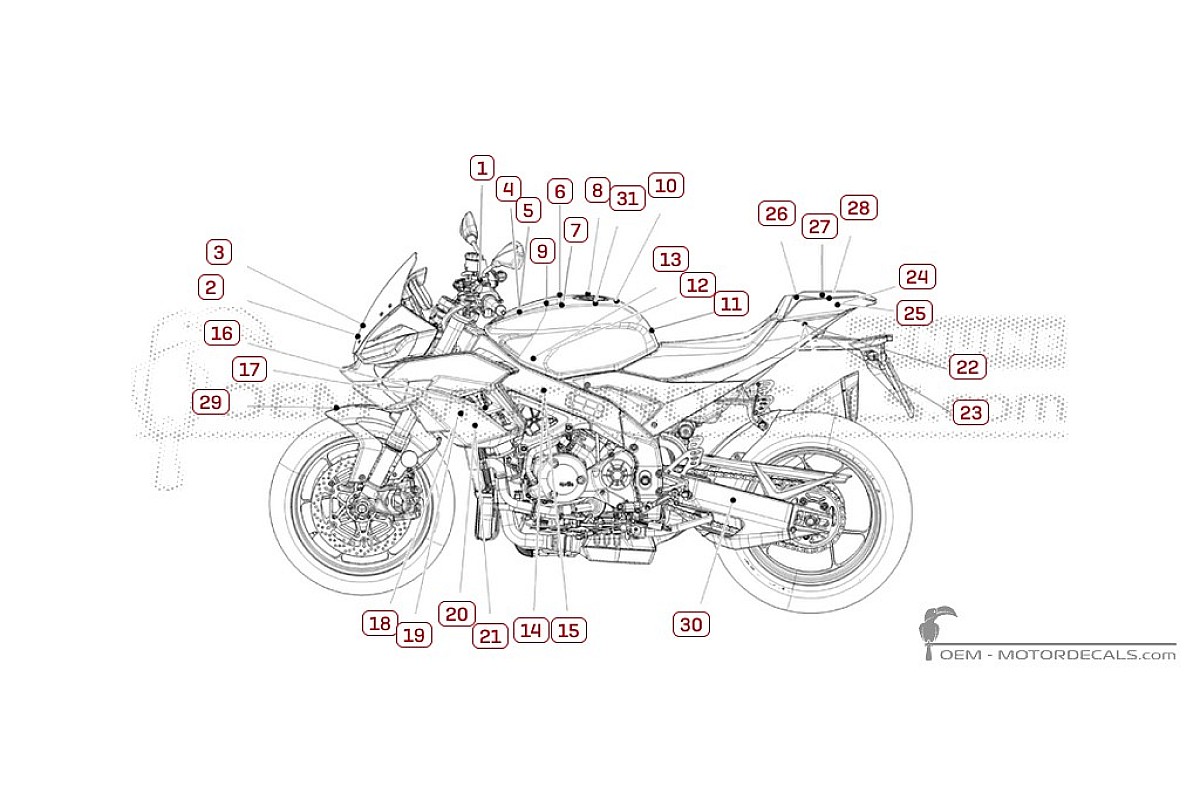 Decals for Aprilia TUONO V4 1100 Factory 2025 • Aprilia OEM Decals