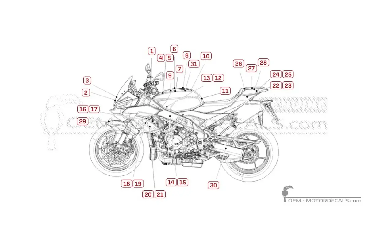 Aufkleber für Aprilia TUONO V4 1100 Factory 2025 • Aprilia OEM-Aufkleber