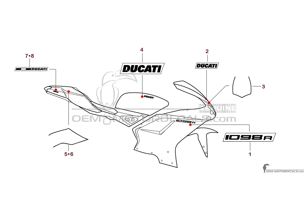 Decals for Ducati 1098 R 2008 - Red • Ducati OEM Decals