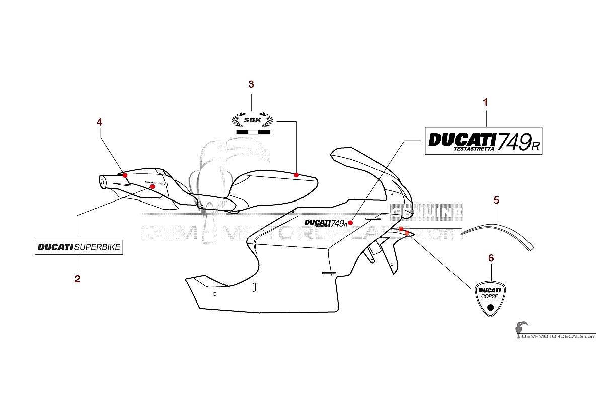Decals for Ducati 749R 2006 - Red • Ducati OEM Decals