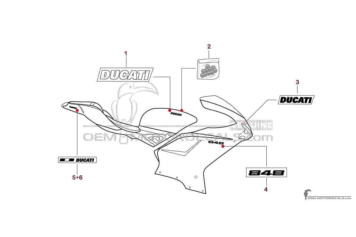 Decals for Ducati 848 2008 - Red • Ducati OEM Decals