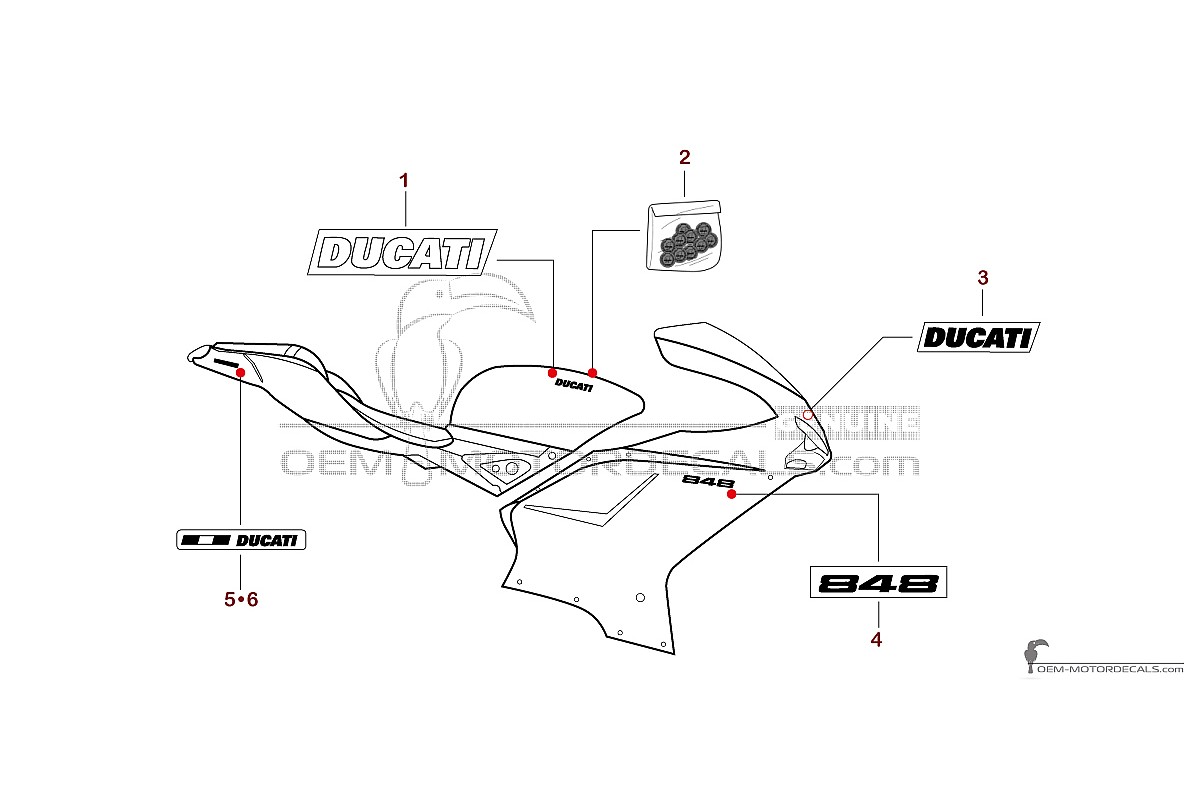 Stickers voor Ducati 848 2008 - Wit • Ducati OEM Stickers
