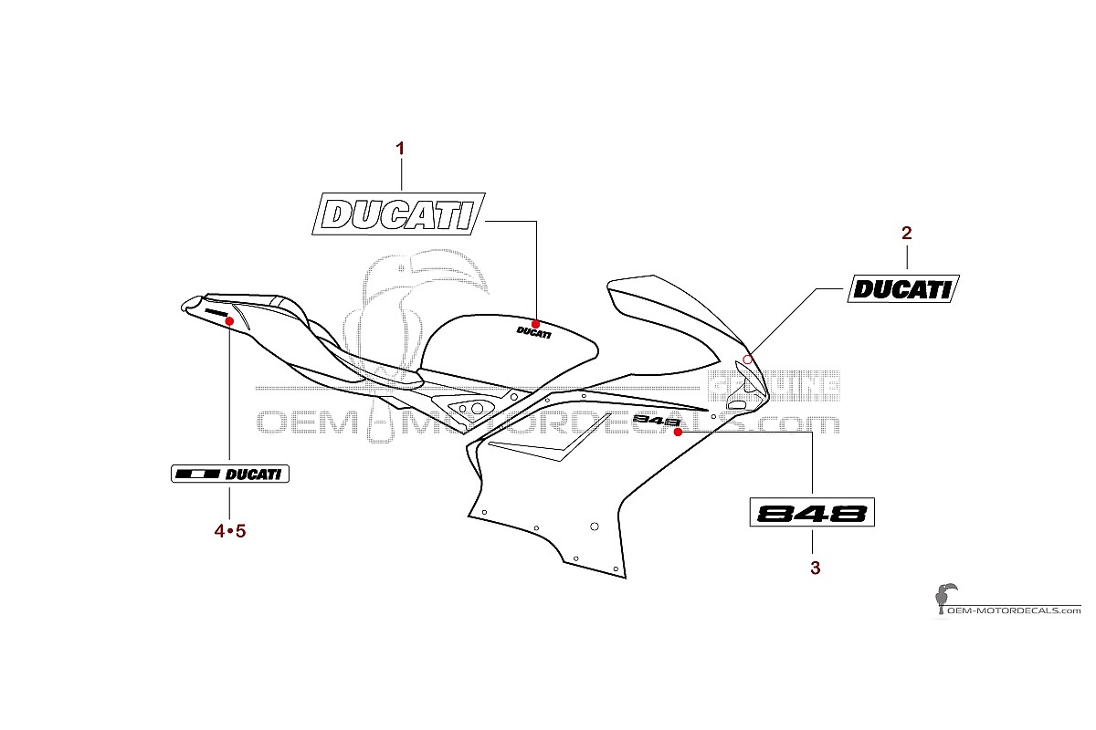 Autocollants pour Ducati 848 2009 - Blanc • Ducati Autocollants OEM