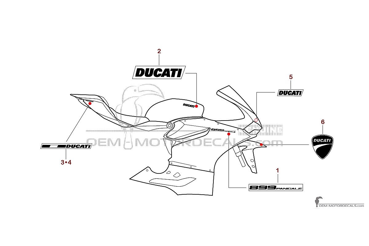 Stickers voor Ducati 899 PANIGALE 2014 - Rood • Ducati OEM Stickers