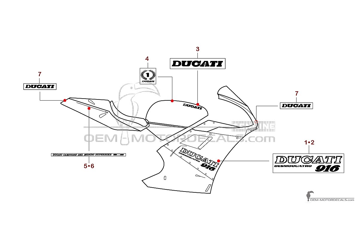 Aufkleber für Ducati 916 1995 - Rot • Ducati OEM-Aufkleber