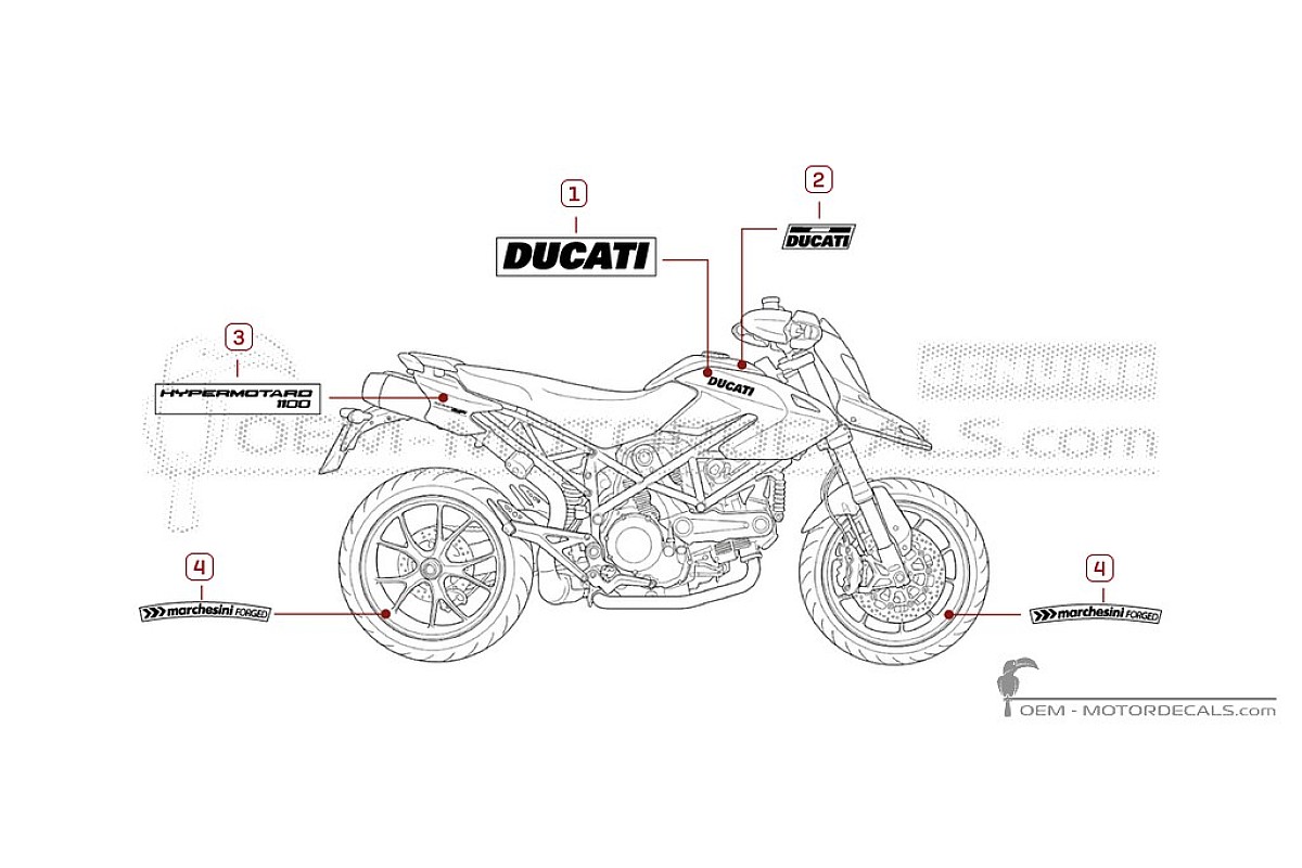 Autocollants pour Ducati HYPERMOTARD 1100 2008 • Ducati Autocollants OEM