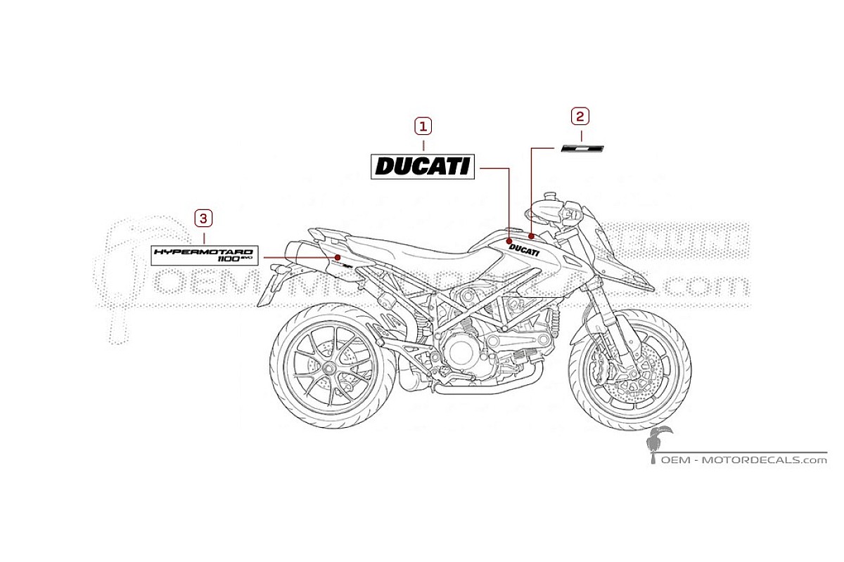 Autocollants pour Ducati HYPERMOTARD 1100 Evo 2011 • Ducati Autocollants OEM