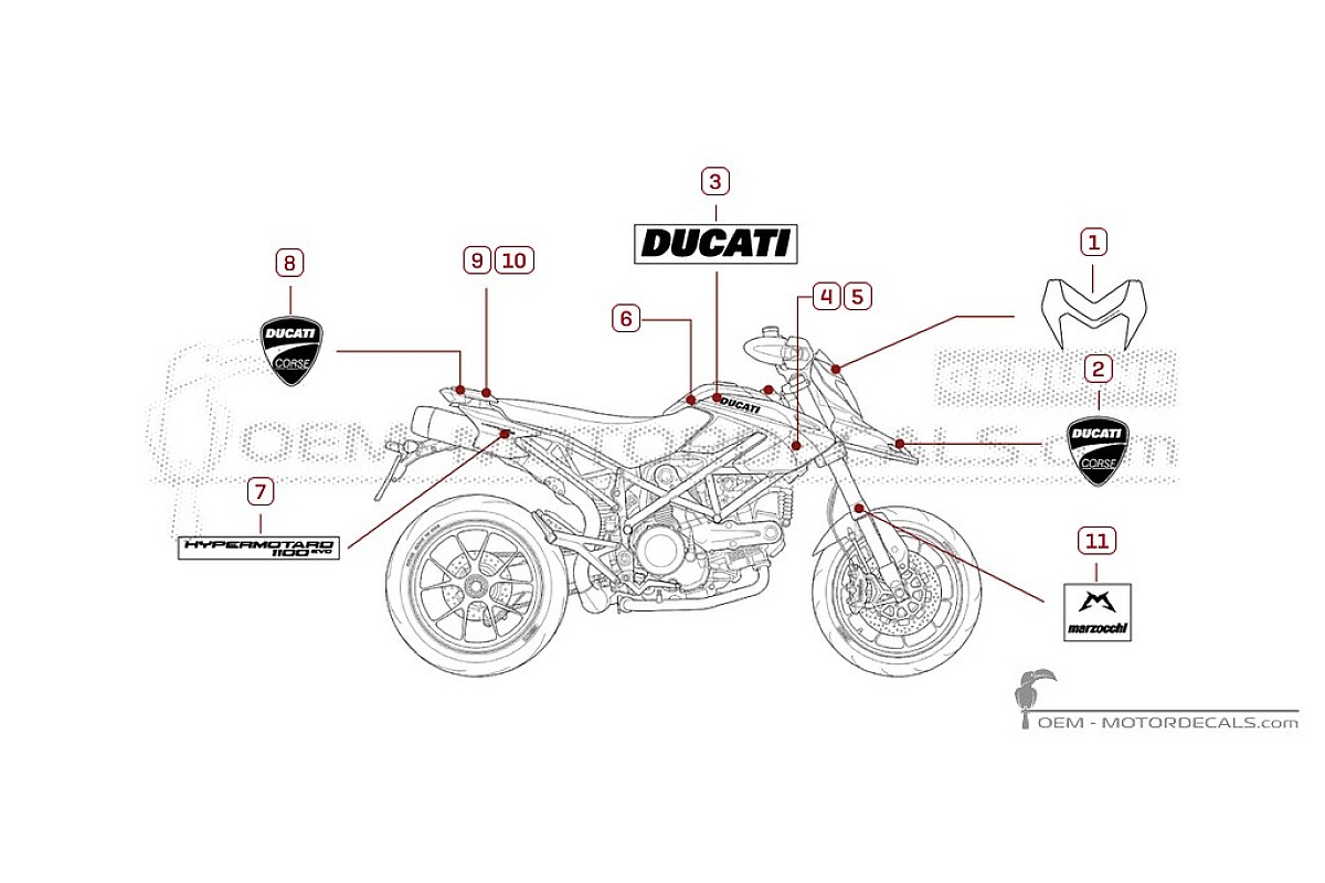Adesivi per Ducati HYPERMOTARD 1100 Evo Sp Corse 2012 • Ducati Adesivi OEM