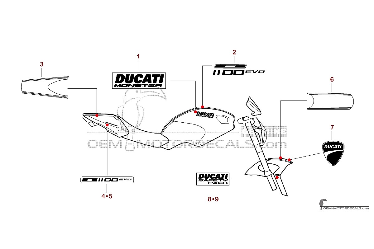 Pegatinas para Ducati MONSTER 1100 EVO 2011 - Rojo • Ducati Pegatinas OEM