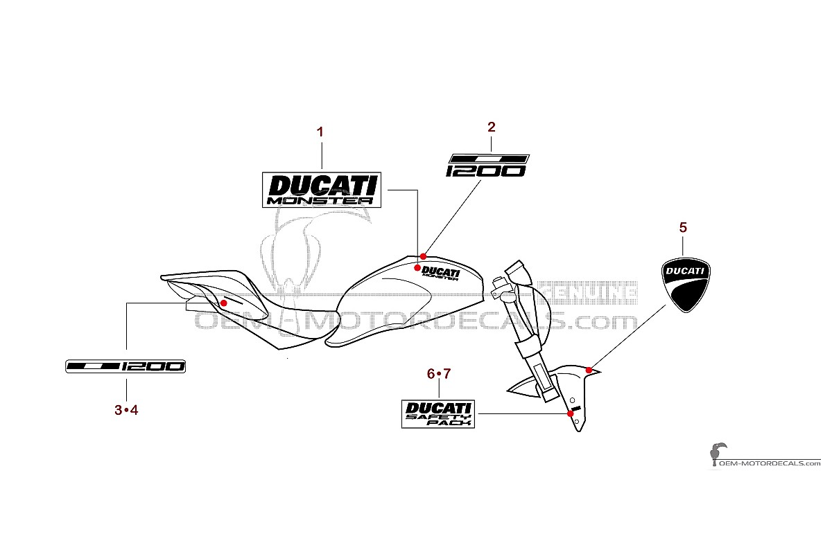 Decals for Ducati MONSTER 1200 2014 - Red • Ducati OEM Decals