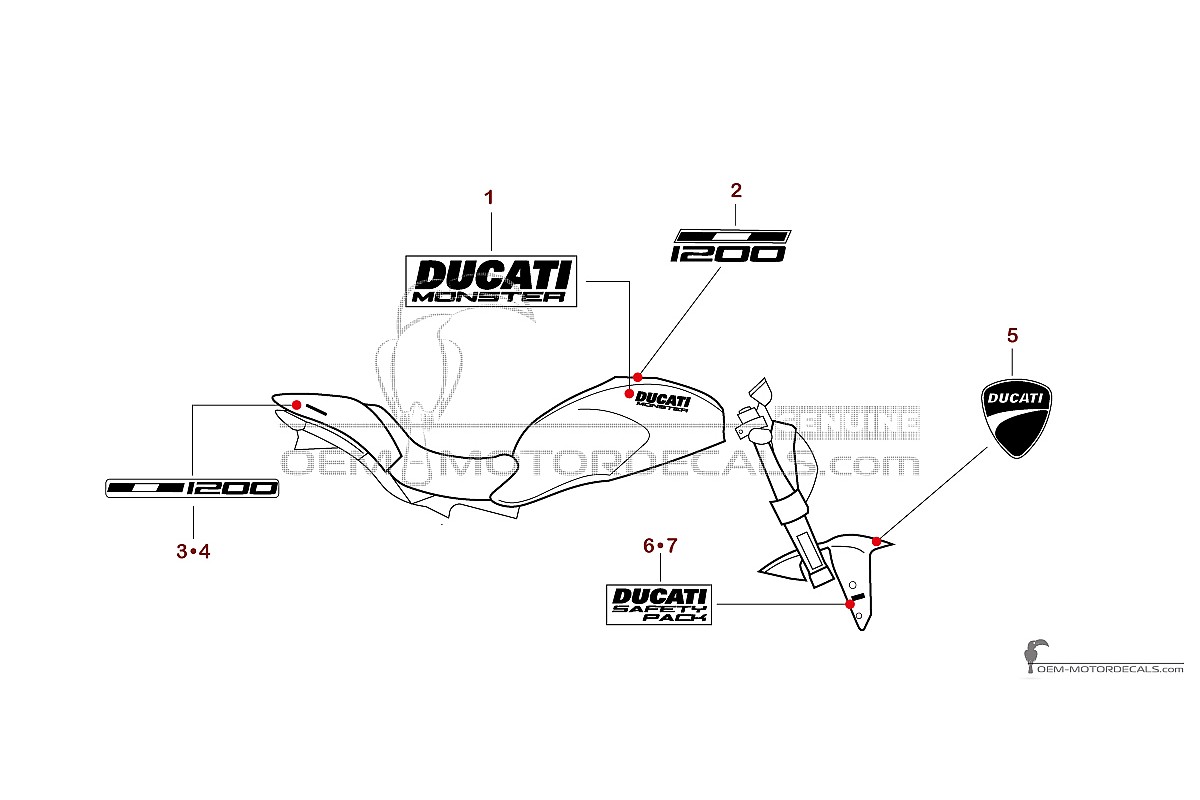 Adesivi per Ducati MONSTER 1200 2020 - Rosso • Ducati Adesivi OEM
