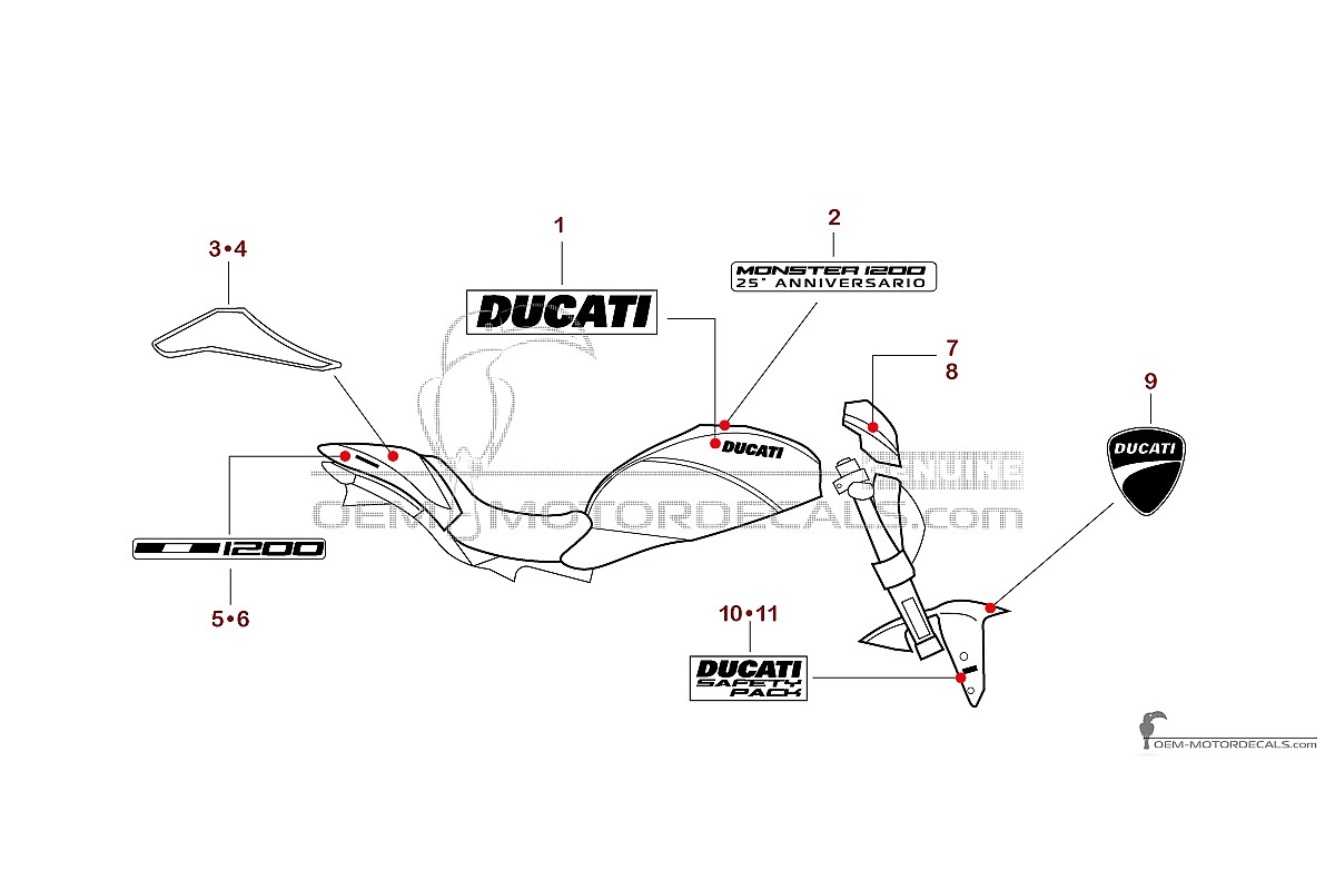 Aufkleber für Ducati MONSTER 1200 25° ANNIVERSARIO 2019 - Weiss • Ducati OEM-Aufkleber