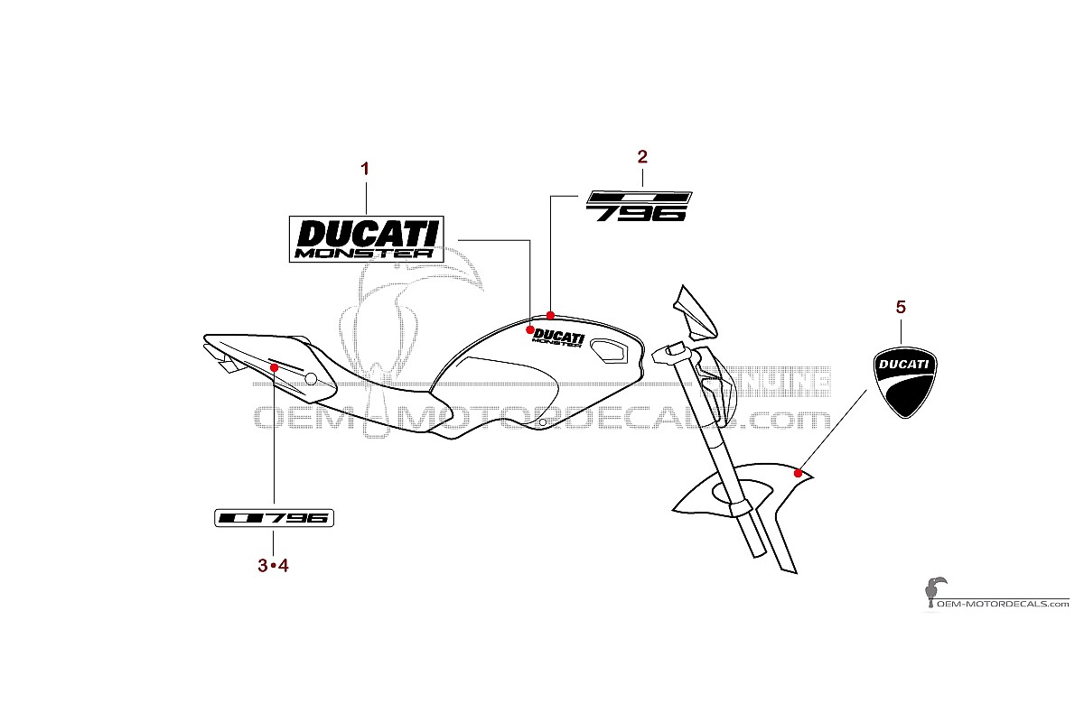 Pegatinas para Ducati MONSTER 796 2011 - Rojo • Ducati Pegatinas OEM