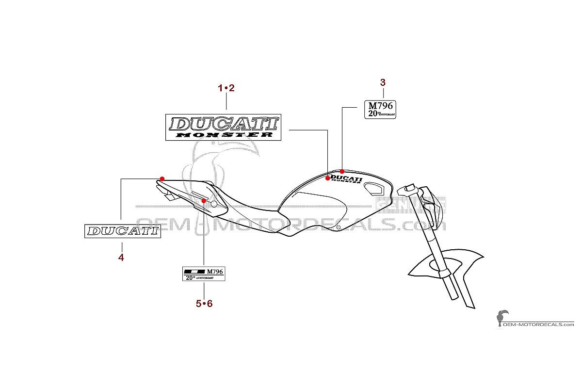 Adesivi per Ducati MONSTER 796 2013 20th Anniversary - Rosso • Ducati Adesivi OEM