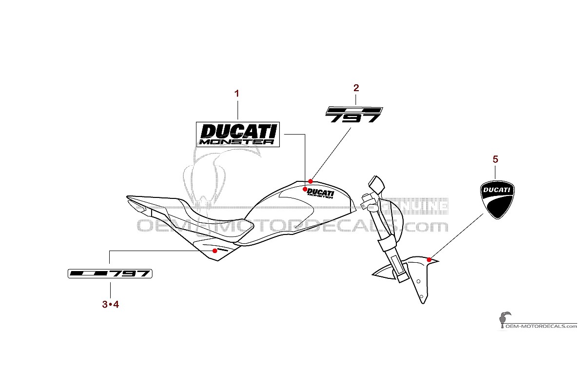 Autocollants pour Ducati MONSTER 797 2018 - Rouge • Ducati Autocollants OEM