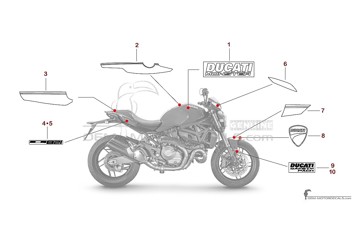 Autocollants pour Ducati MONSTER 821 2016 - Rouge • Ducati Autocollants OEM