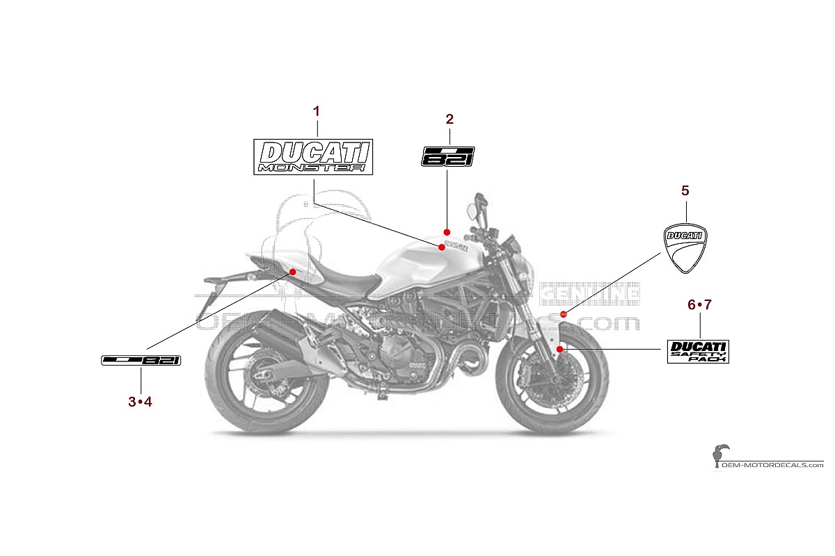 Autocollants pour Ducati MONSTER 821 2016 - Blanc • Ducati Autocollants OEM