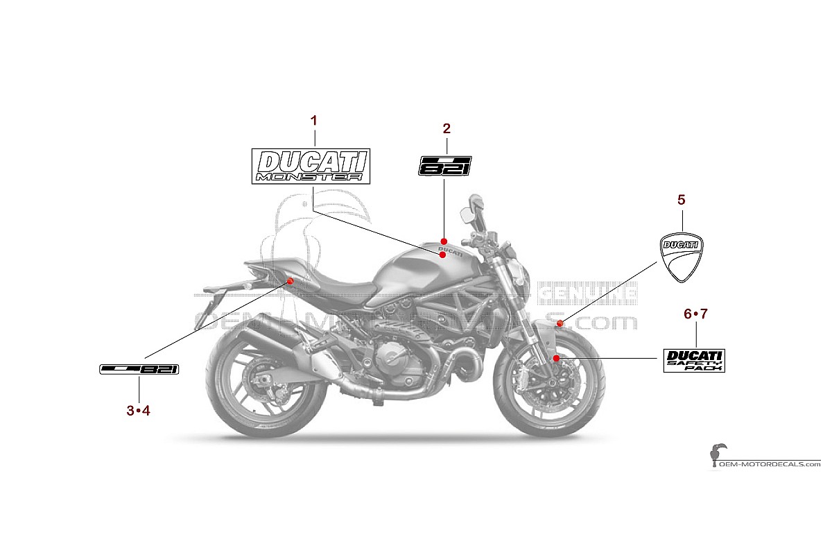 Stickers voor Ducati MONSTER 821 2017 - Grijs Rood • Ducati OEM Stickers