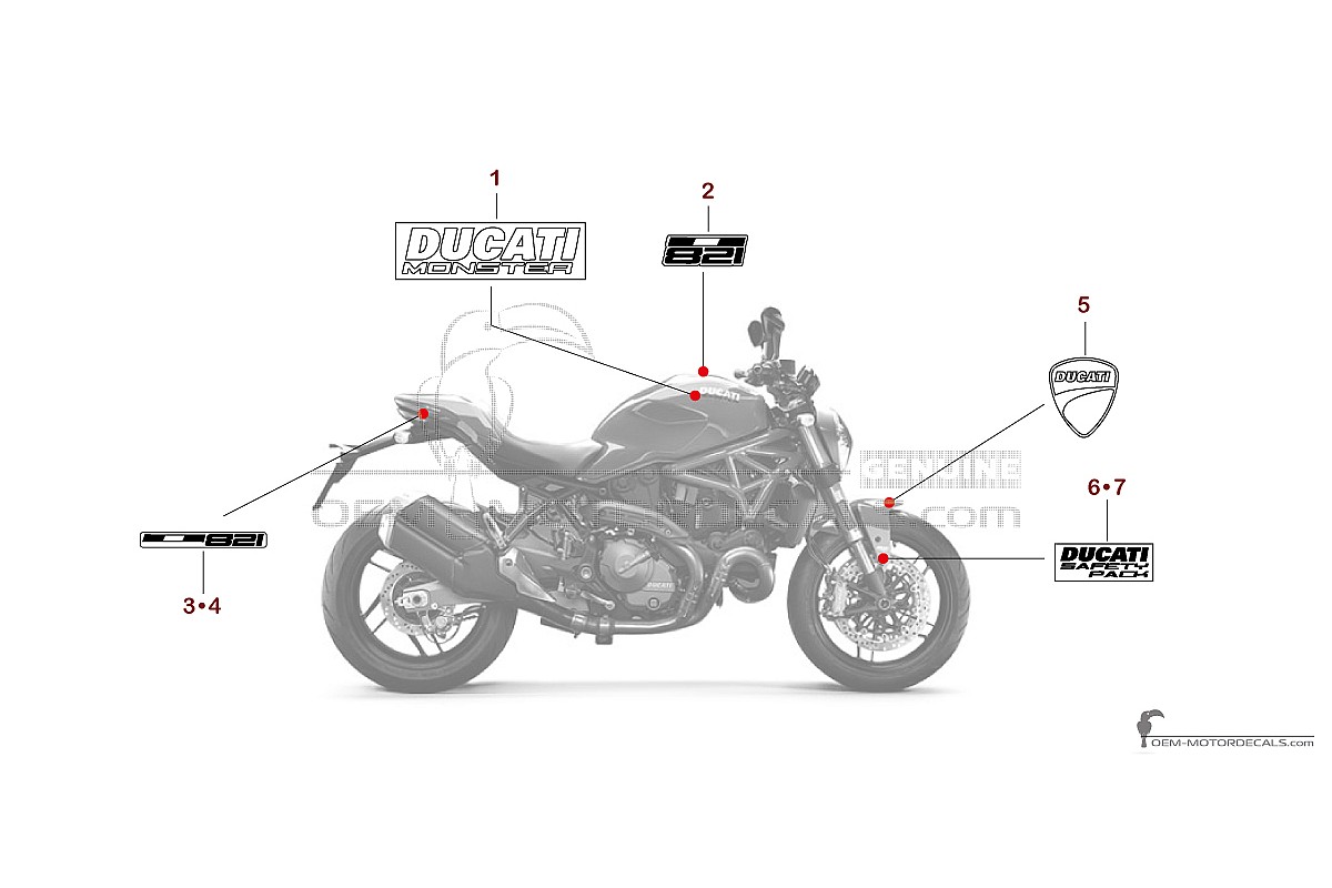 Decals for Ducati MONSTER 821 2020 - Red • Ducati OEM Decals