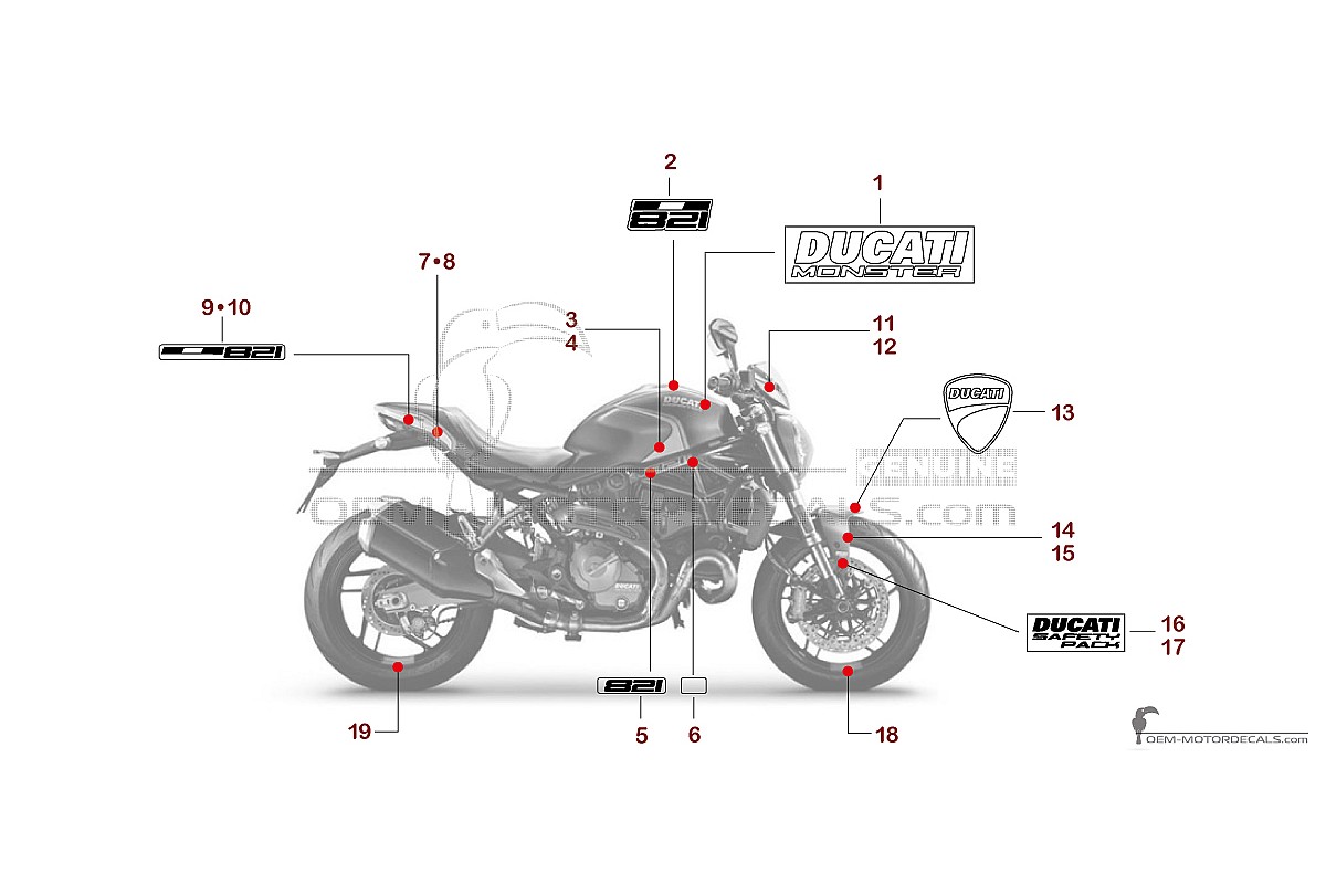 Naklejki do Ducati MONSTER 821 2021 - Czarno Czerwony • Ducati Naklejki OEM