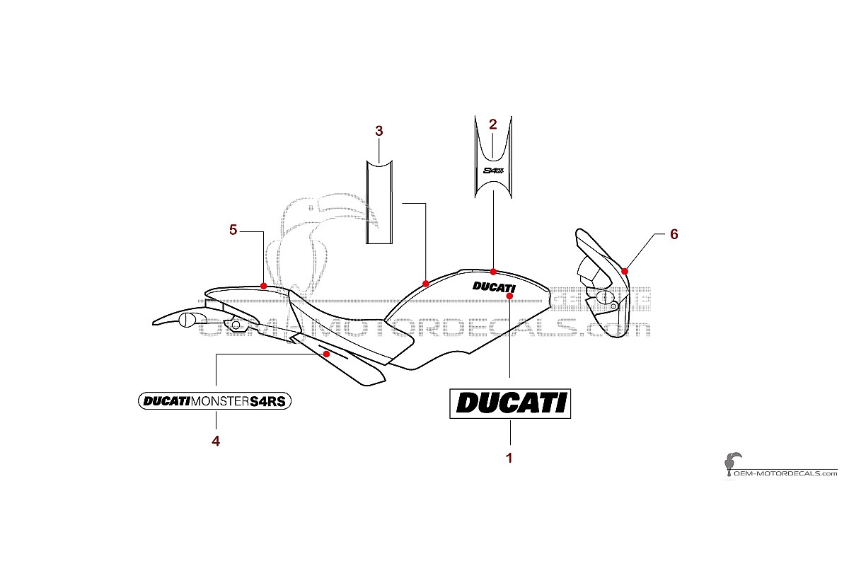 Stickers voor Ducati MONSTER S4RS 2006 - Rood • Ducati OEM Stickers