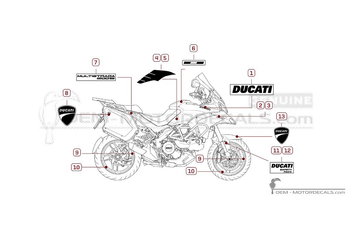 Autocollants pour Ducati MULTISTRADA 1200 S GT  2013 • Ducati Autocollants OEM
