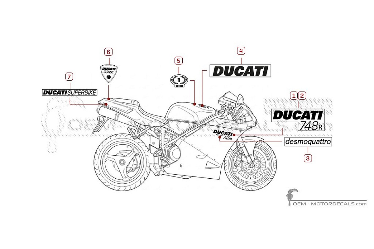 Autocollants pour Ducati SUPERBIKE 748 R 2002 • Ducati Autocollants OEM