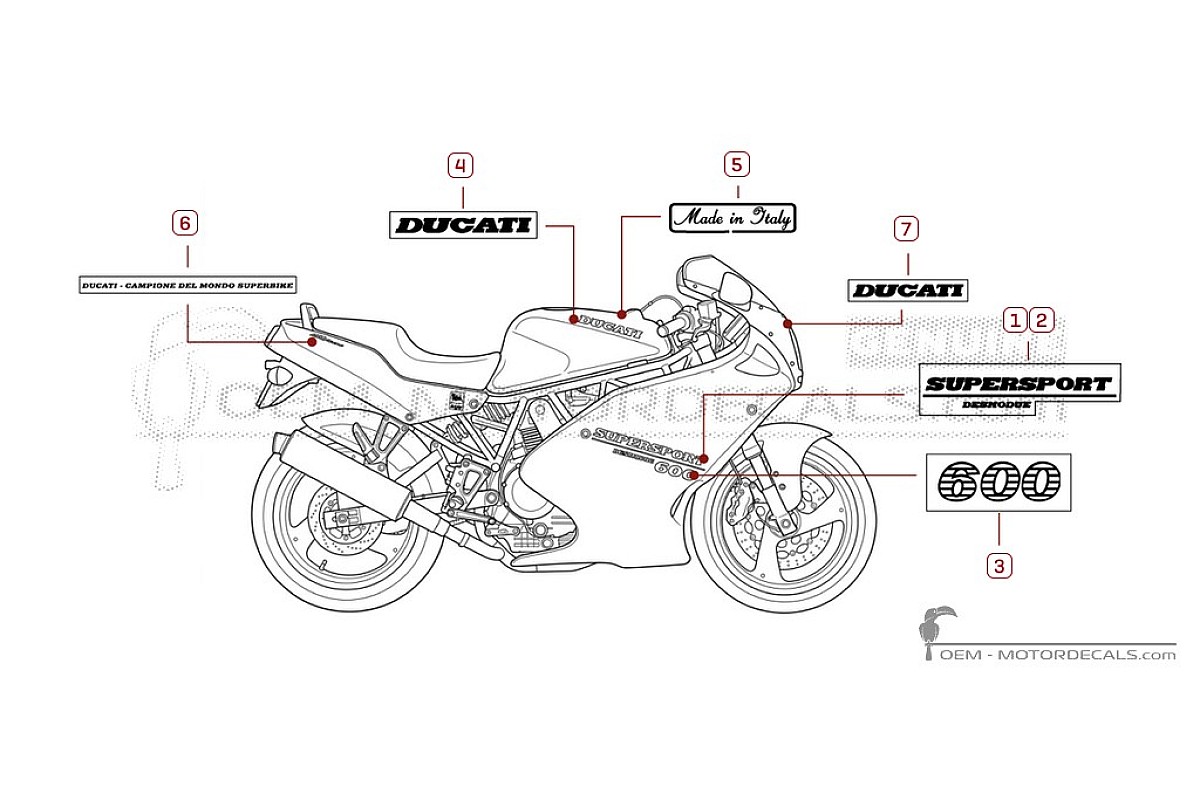Stickers voor Ducati SUPERSPORT 600 SS 1994 • Ducati OEM Stickers