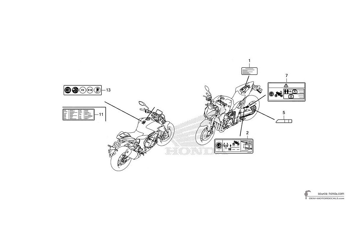 Pegatinas para Honda CB1000 HORNET 2025 - Etiquetas de precaución • Honda Pegatinas OEM