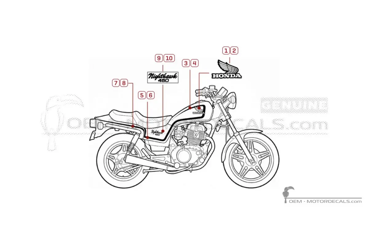 Decals for Honda CB450 NIGHTHAWK 1982 • Honda OEM Decals
