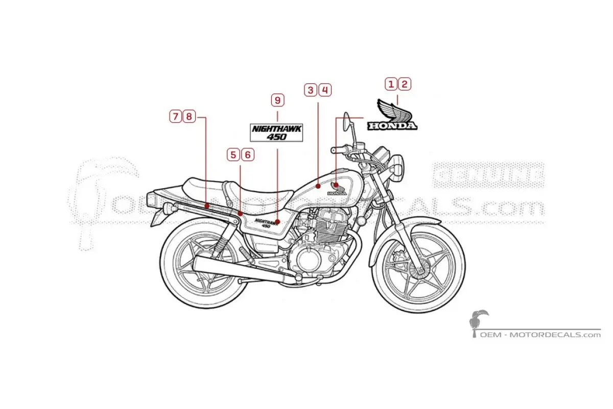 Decals for Honda CB450 NIGHTHAWK 1985 • Honda OEM Decals