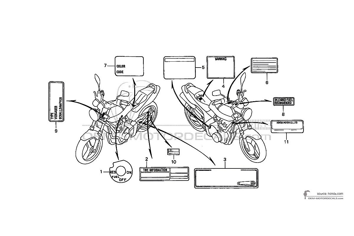Aufkleber für Honda CB600F HORNET 1998 - Vorsichtsetiketten • Honda OEM-Aufkleber