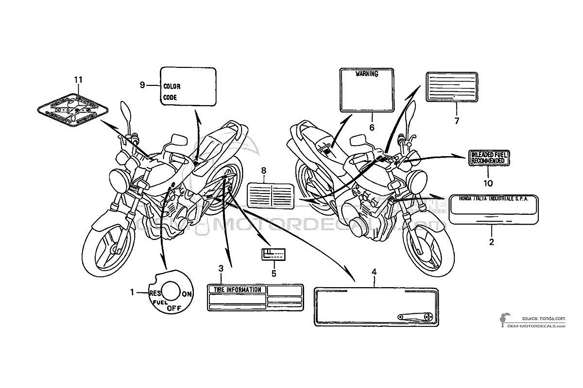 Aufkleber für Honda CB600F HORNET - Vorsichtsetiketten • Honda OEM-Aufkleber
