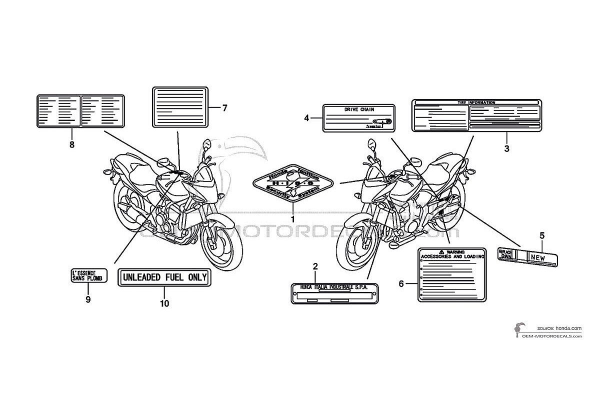Aufkleber für Honda CB600F HORNET - Vorsichtsetiketten • Honda OEM-Aufkleber