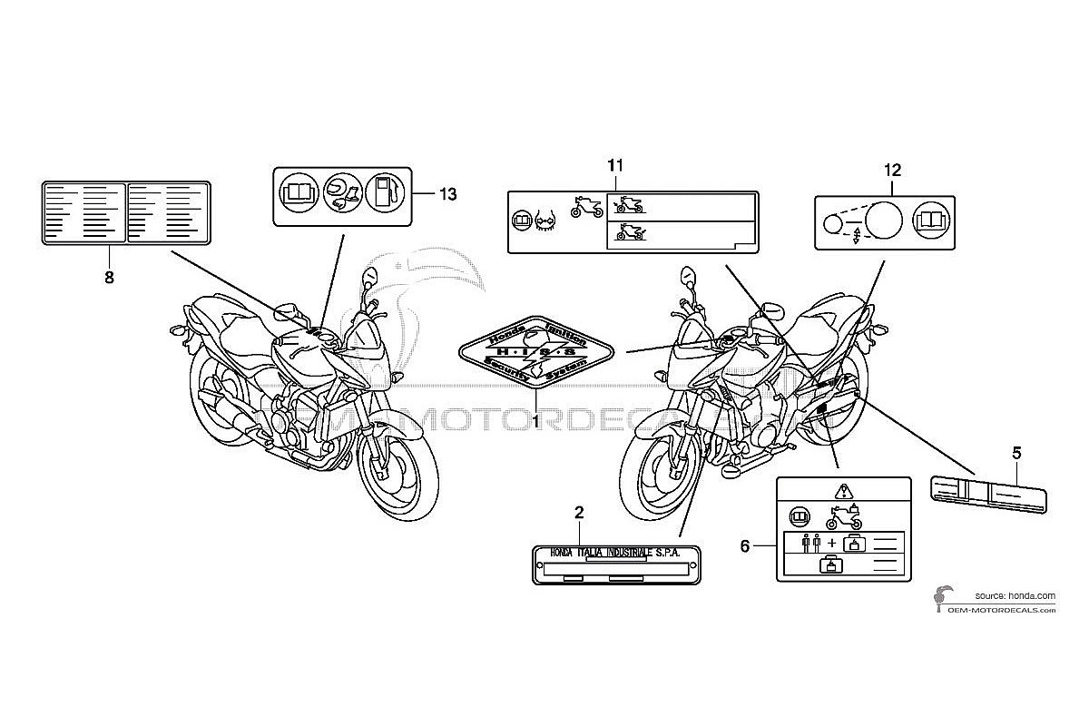 Stickers voor Honda CB600F HORNET - Voorzichtigheid labels • Honda OEM Stickers