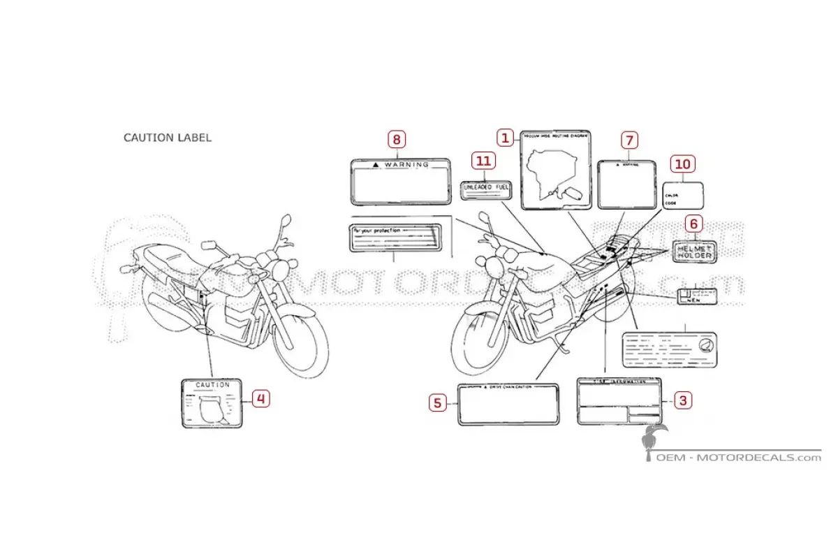 Etichette di avvertenza per CB750 NIGHTHAWK 1993 • Honda Adesivi OEM