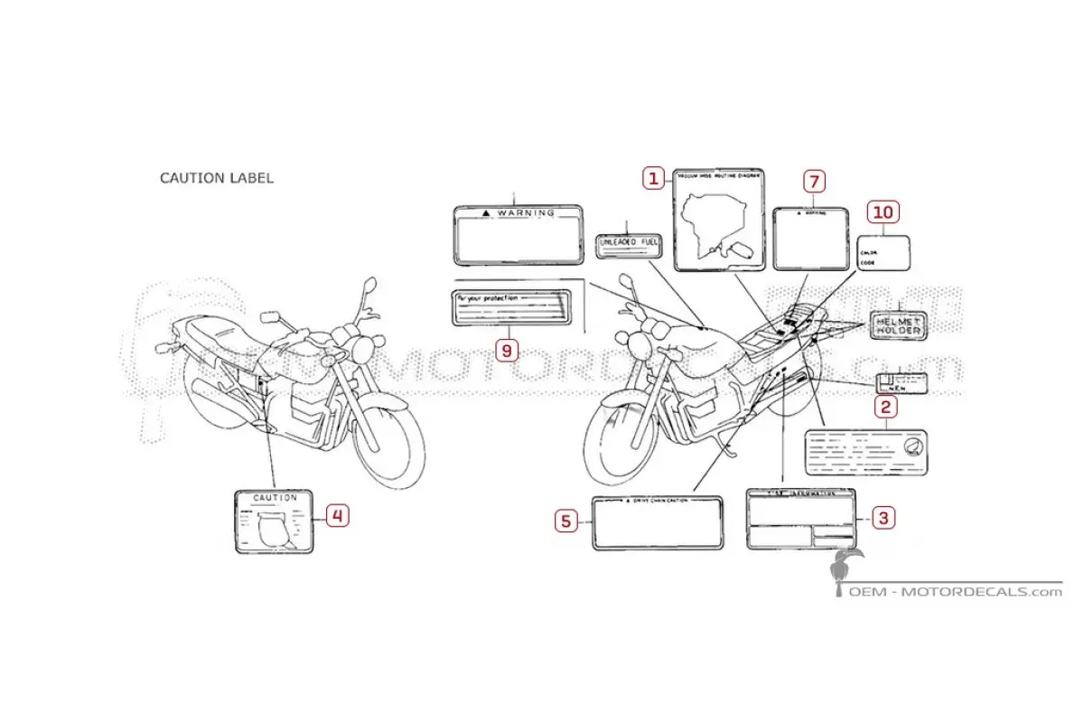 Caution labels for CB750 NIGHTHAWK 1999 • Honda OEM Decals