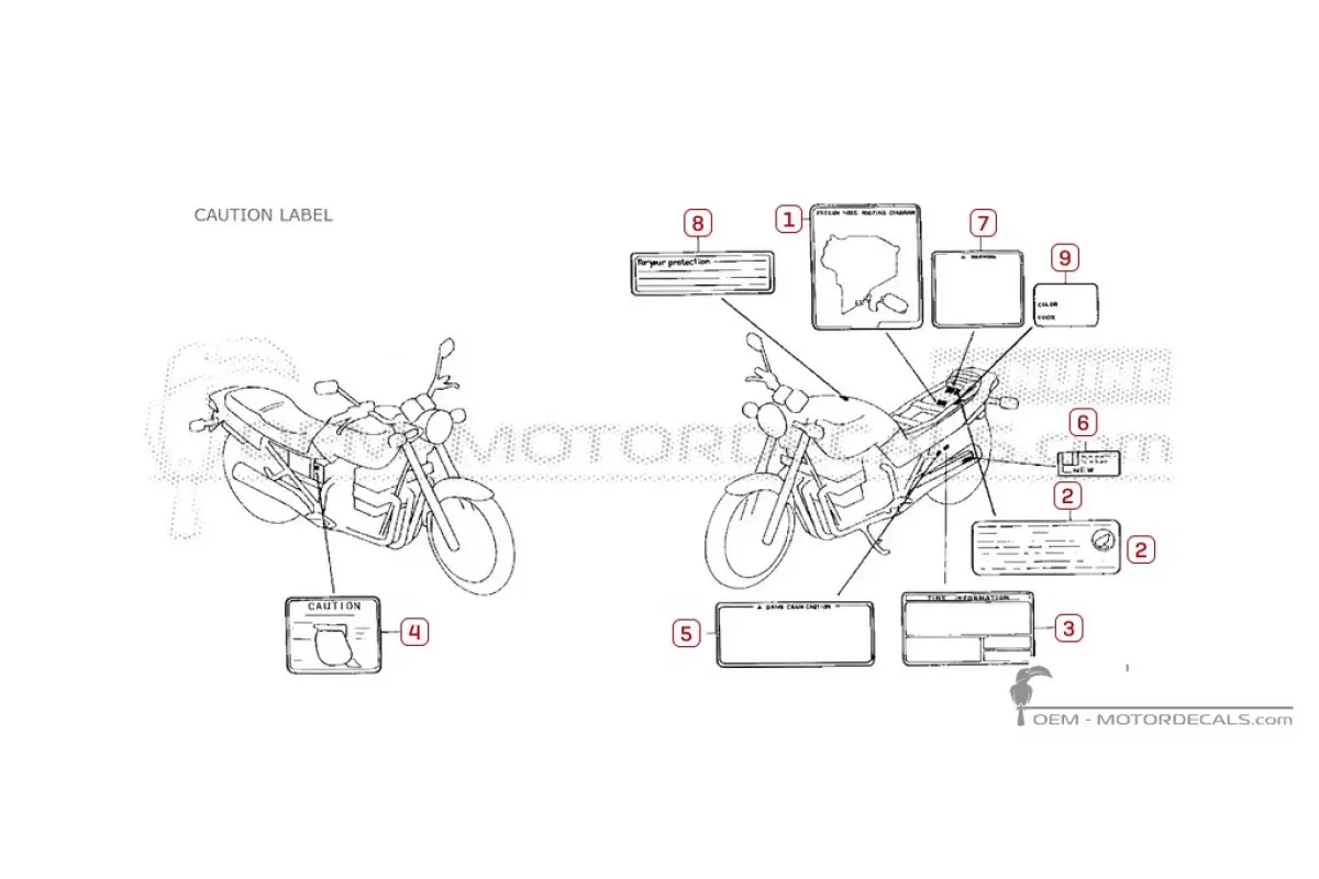 Caution labels for CB750 NIGHTHAWK 2000 • Honda OEM Decals