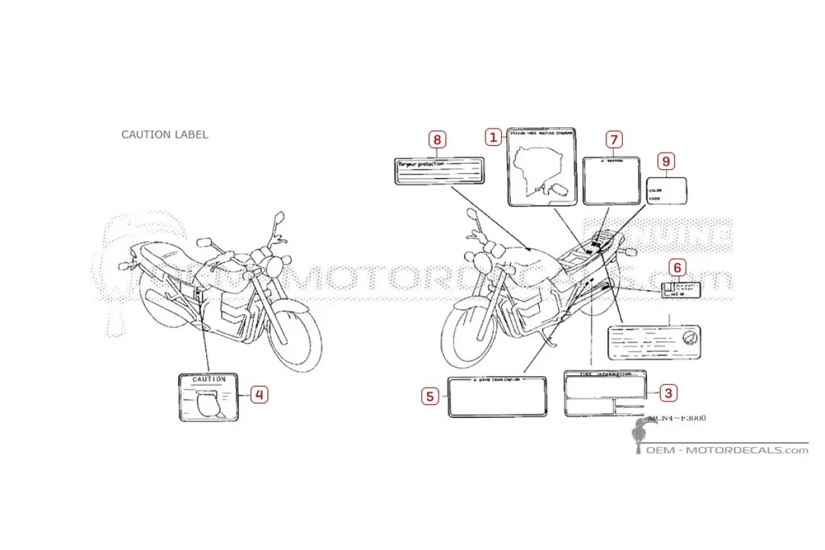 Caution labels for CB750 NIGHTHAWK 2003 • Honda OEM Decals