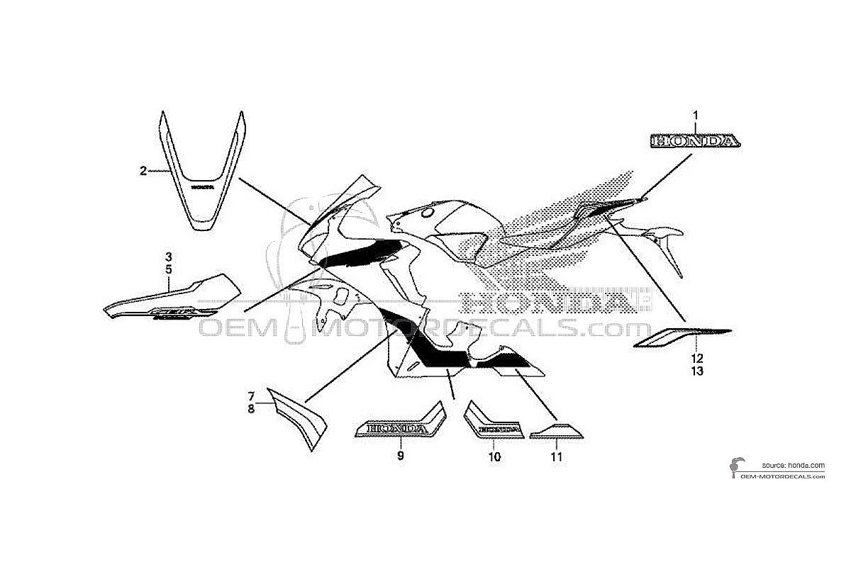 Autocollants pour HONDA CBR1000RR FIREBLADE 2017 - Rouge • Honda Autocollants OEM