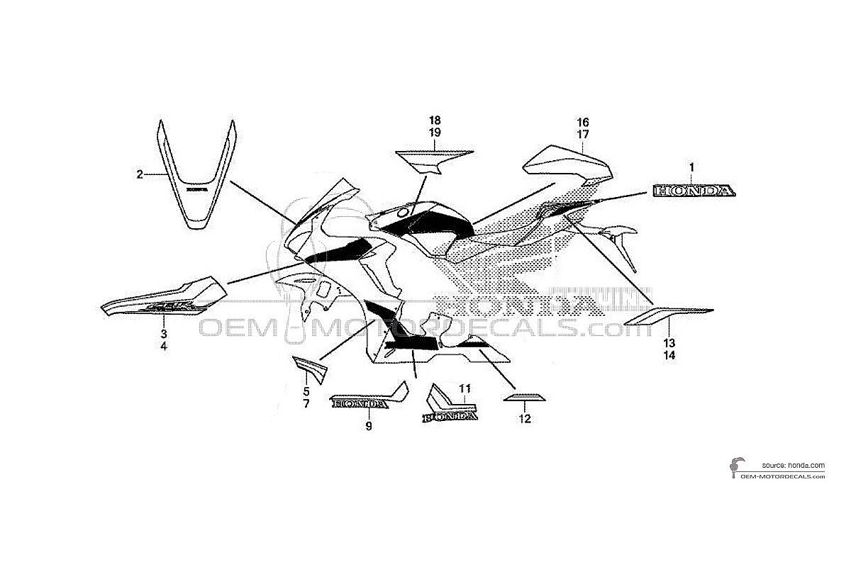 Aufkleber für HONDA CBR1000RR FIREBLADE 2019 - Rot • Honda OEM-Aufkleber