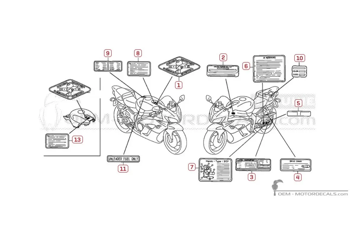 Caution labels for CBR1000RR FIREBLADE 2004 • Honda OEM Decals