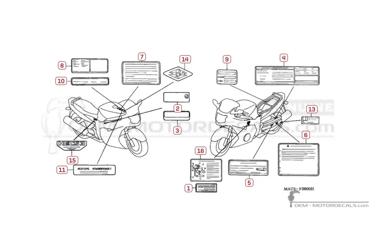 Caution labels for CBR1100XX SUPER BLACKBIRD 1997 • Honda OEM Decals