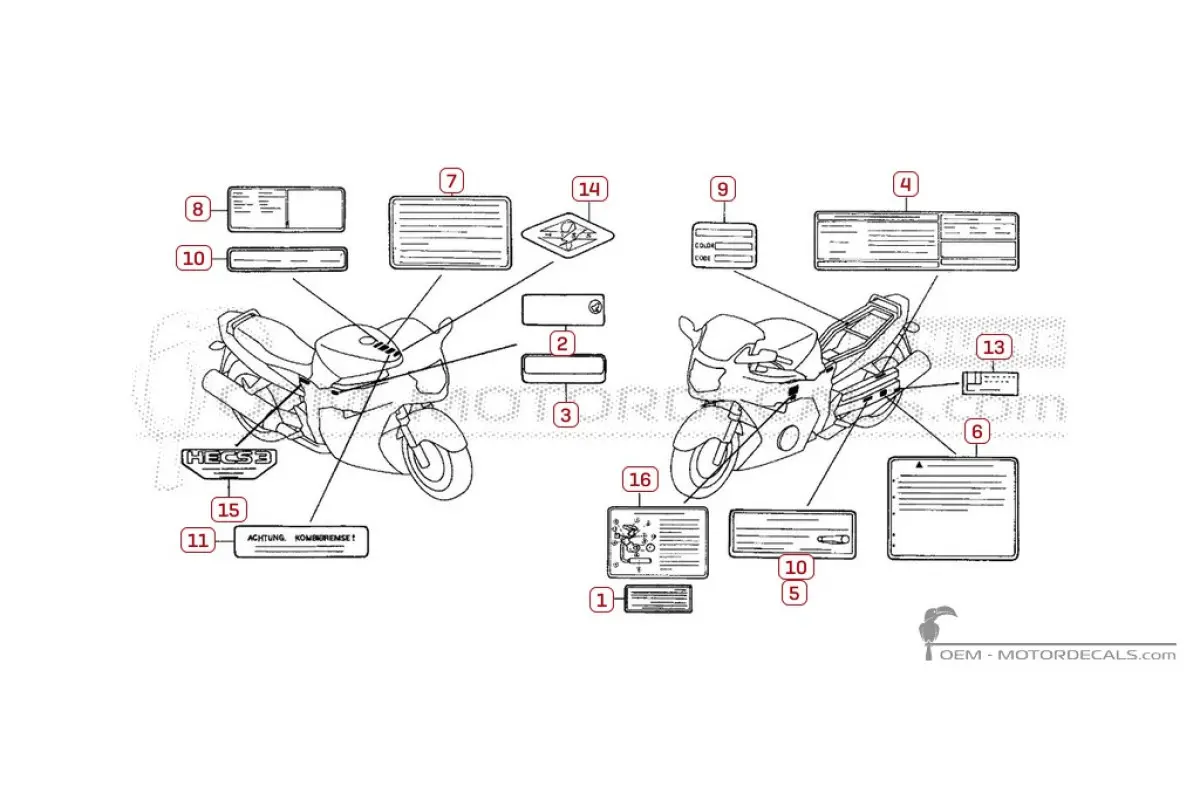 Étiquettes d'avertissement pour CBR1100XX SUPER BLACKBIRD 1998 • Honda Autocollants OEM